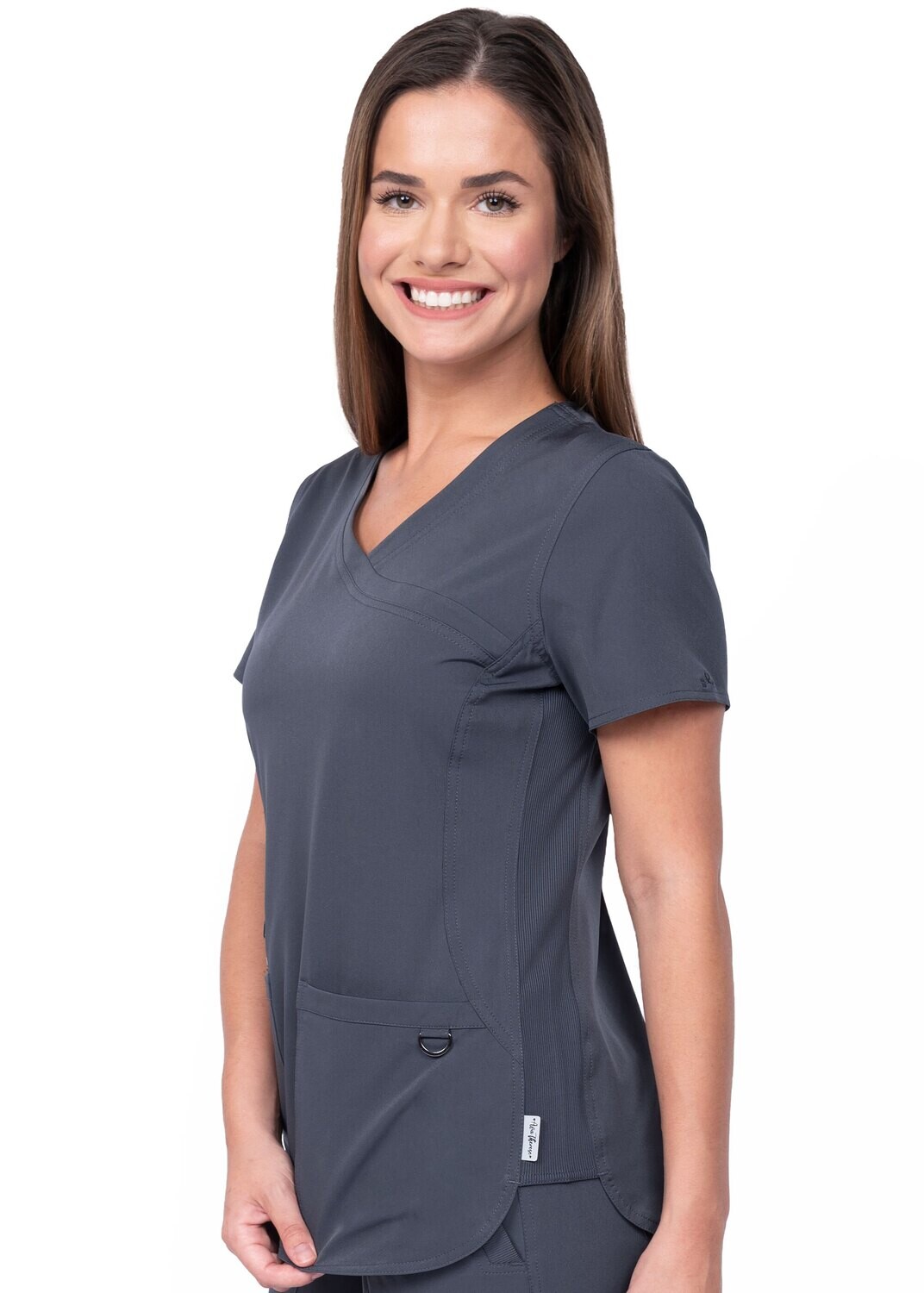 Zavate AVA 1057 Mock wrap V-neck top with side rib knit panels