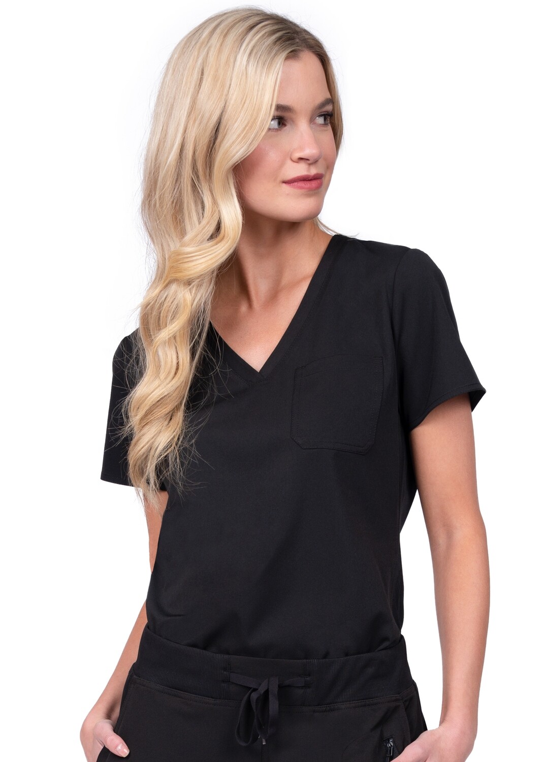 V-neck tuck in or wear out top with slanted side knit panels