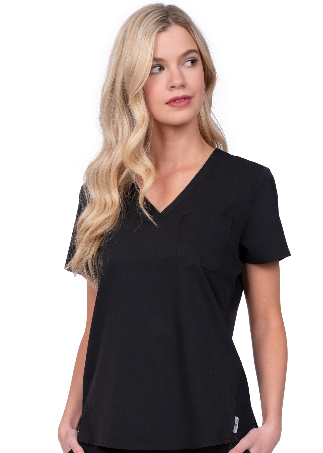 V-neck tuck in or wear out top with slanted side knit panels