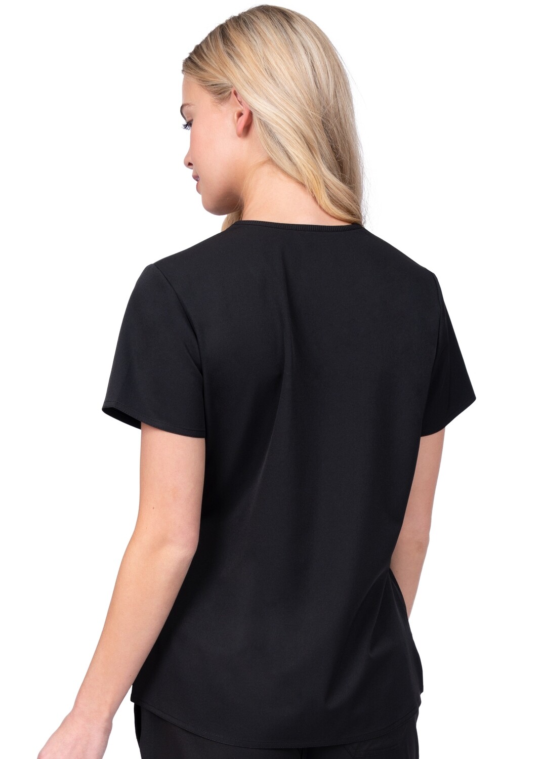 V-neck tuck in or wear out top with slanted side knit panels