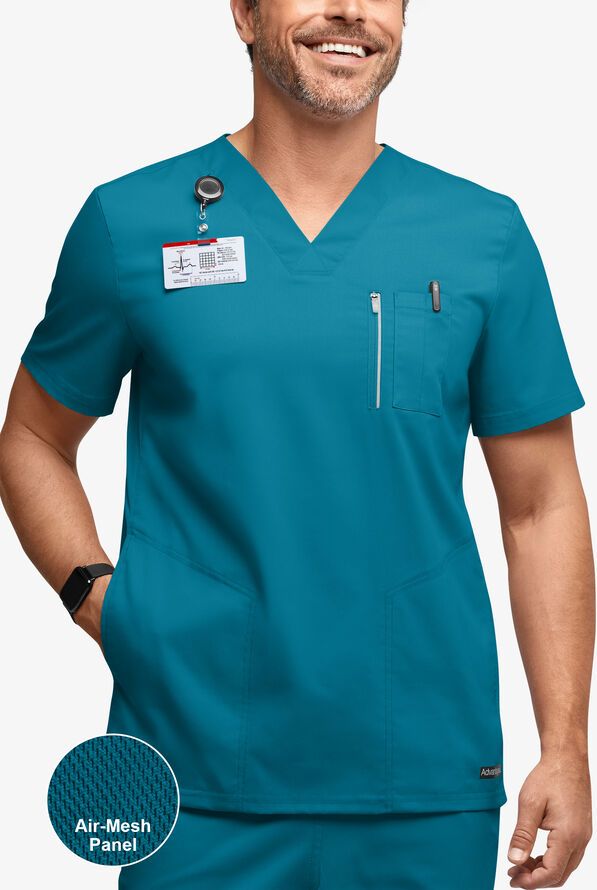 Men&#39;s 5-Pocket V-Neck Air-Mesh Panel Scrub Top