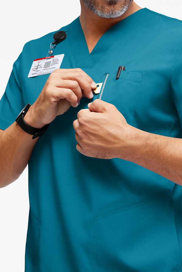 Men&#39;s 5-Pocket V-Neck Air-Mesh Panel Scrub Top