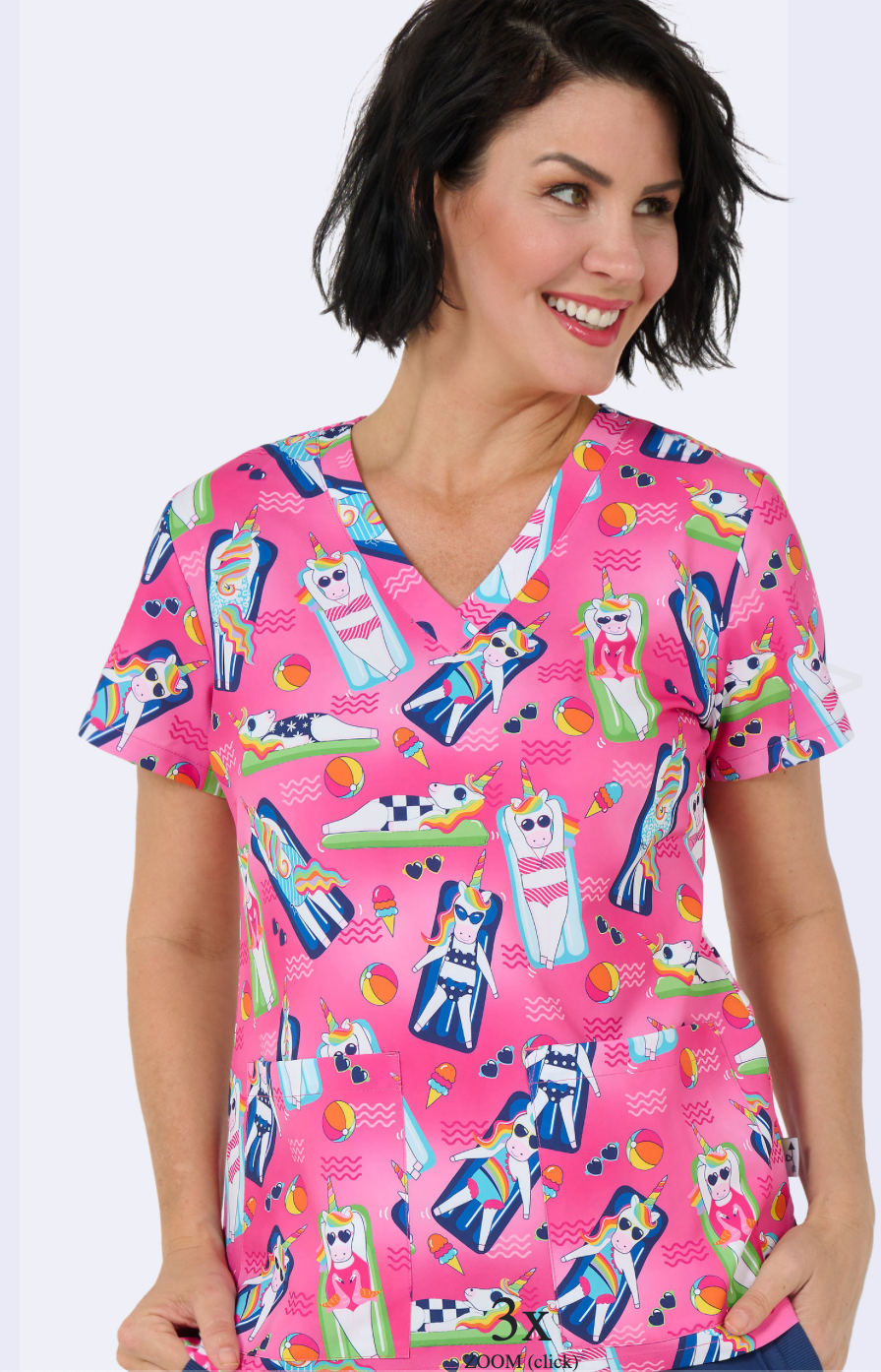 Zavate Poolside Unicorns  Women&#39;s Scrub Top