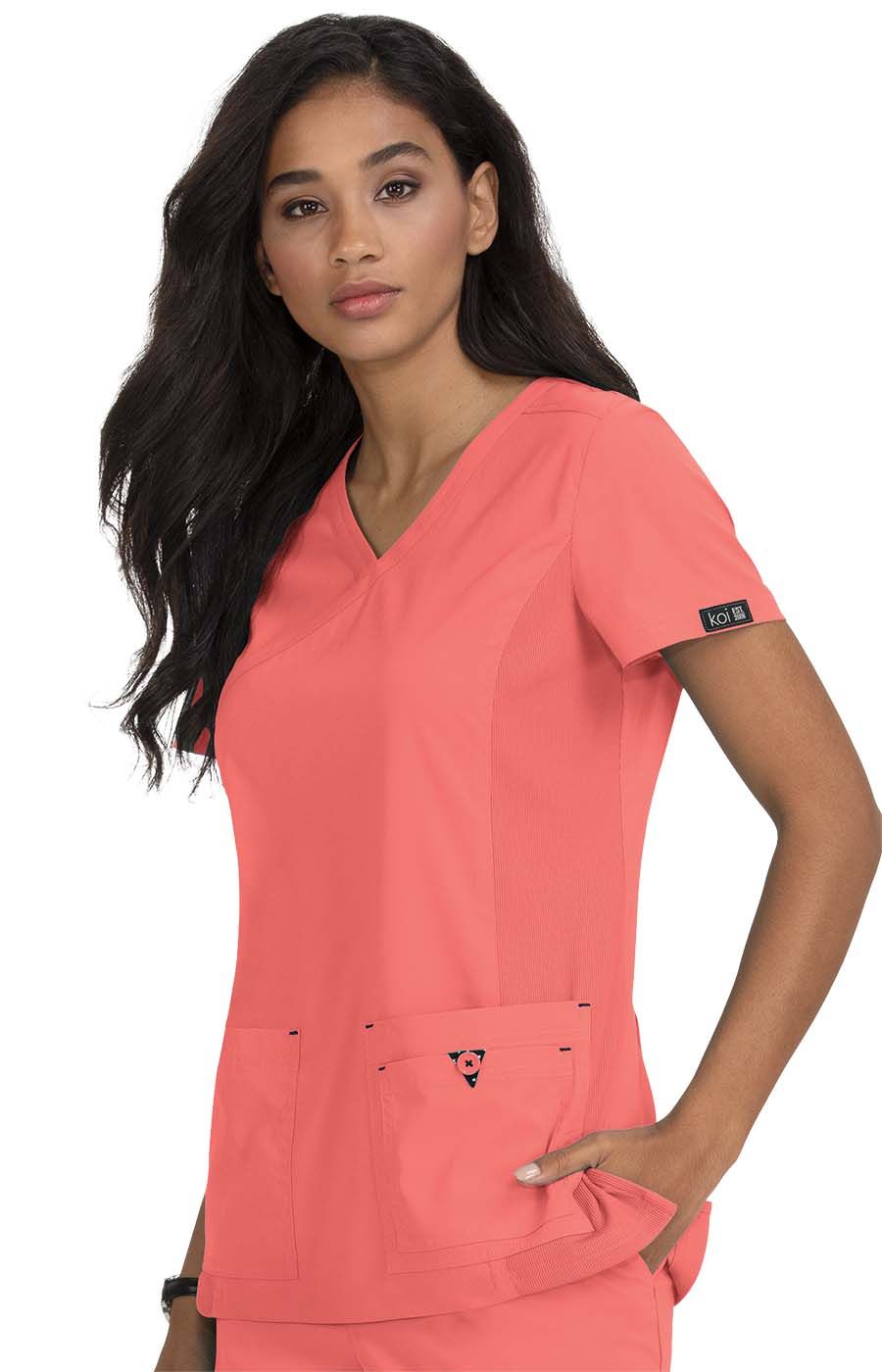 koi Basics Katie Women&#39;s 4-Pocket Mock-Wrap Scrub Top
