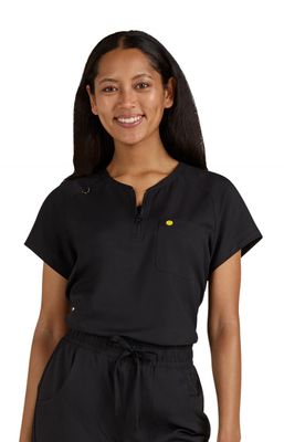 koi | SmileyWorld Ecstatic Women&#39;s 1-Pocket Zipper-Neck Scrub Top
