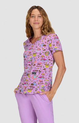 koi Basics Leslie Women&#39;s 2-Pocket Stretch Print Top