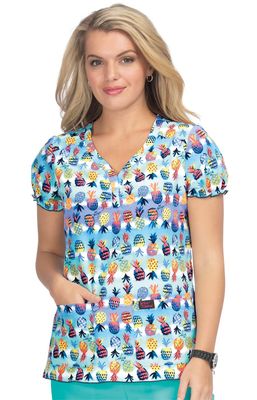 Betsey Johnson Blossom Women&#39;s 2-Pocket Stretch Print Scrub Top