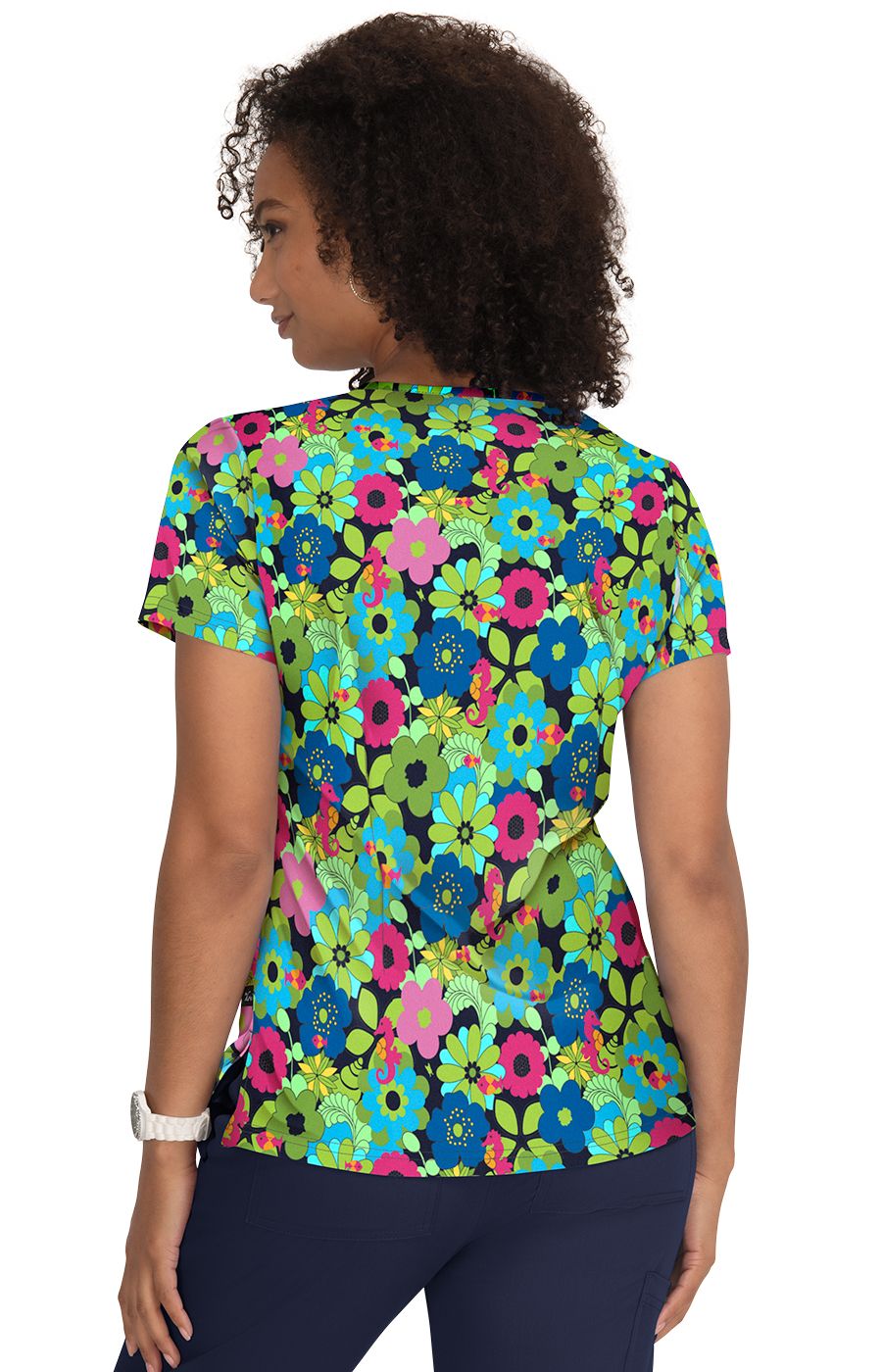 French Bull by koi Lulu Women&#39;s 2-Pocket Print Scrub Top