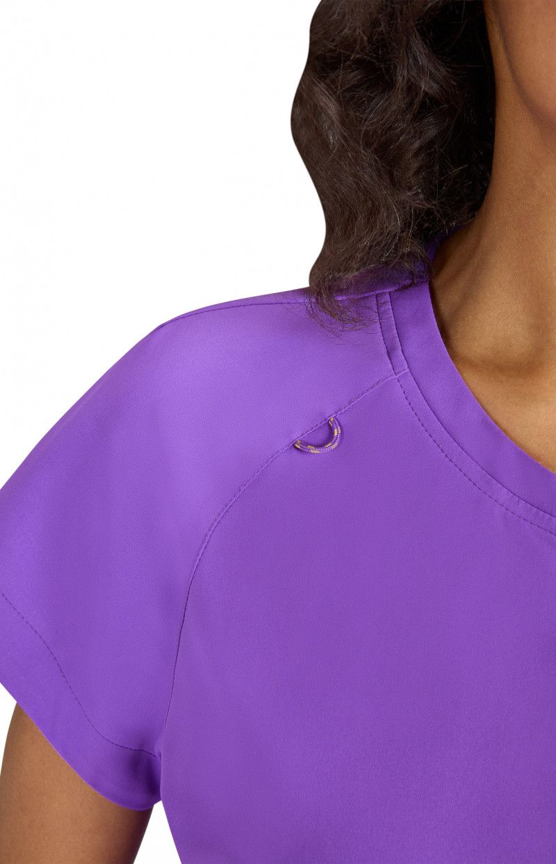 koi | SmileyWorld Ecstatic Women&#39;s 1-Pocket Zipper-Neck Scrub Top