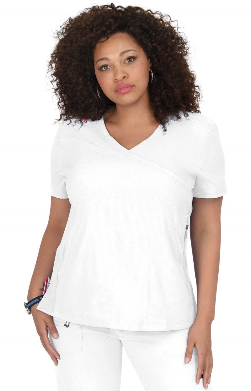 koi Lite Philosophy Women&#39;s 3-Pocket Mock-Wrap Scrub Top