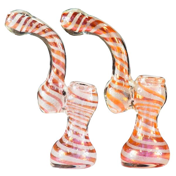 BU-570 5.5 Bubbler Pink & White Swirl Color Lines + Glow In The Dark