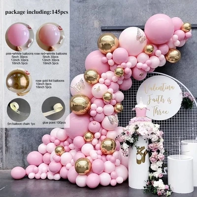 Macaron Pink Wedding 1 Birthday Party Arch Backdrop Baby Shower DIY Golden Welcome Decoration Event Balloon Garland Kits