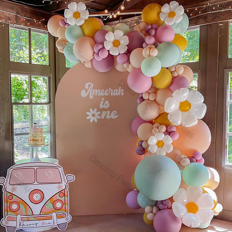 Two Groovy Balloons Arch Kit Daisy Flower Balloon Garland Kid Fairy First Birthday Party Decoration Baby Shower Wedding Supplies