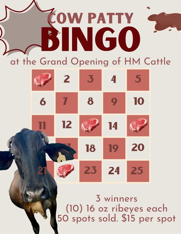 COW PATTY BINGO | GRAND OPENING GAME! SOLD OUT COW PATTY BINGO | GRAND OPENING GAME! SOLD OUT