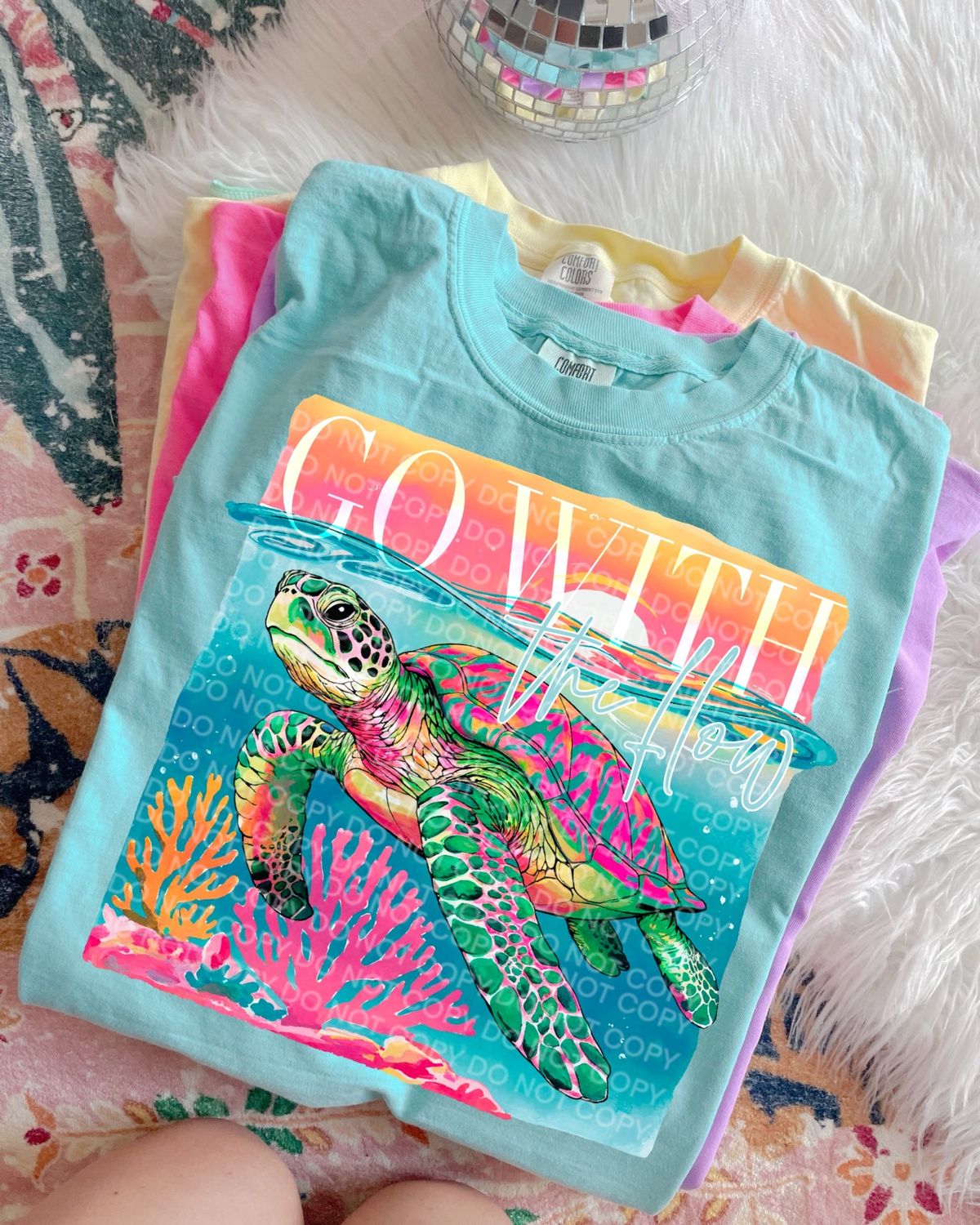 Go with the flow summer turtle DTF Transfer