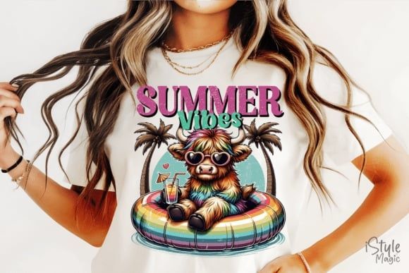Summer vibes highland cow DTF Transfer