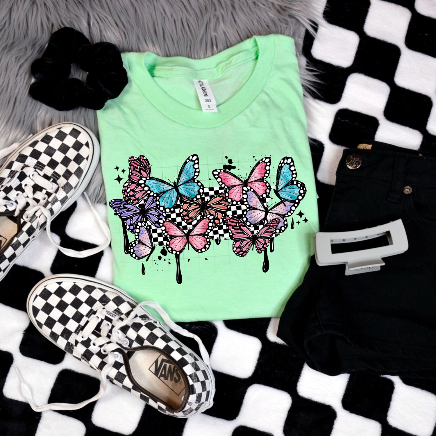 Butterfly drip checkered DTF Transfer