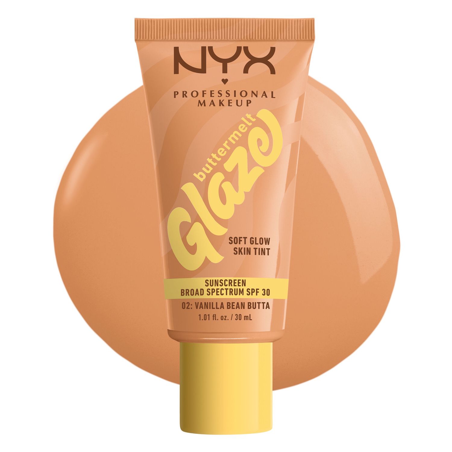NYX Professional Makeup Buttermelt Glaze Soft Glow Skin Tint + SPF/FPS 30 Foundation 12h Wear Cashew Butta