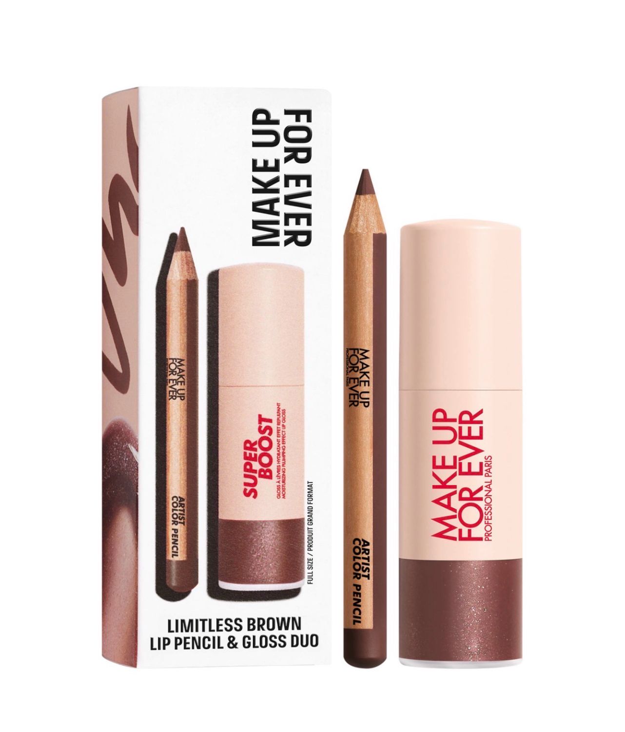 MAKE UP FOR EVER  Mini Artist Color Pencil Lip Liner & Full Size Super Boost Lip Gloss Kit