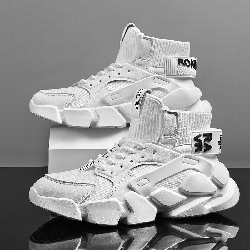 New Autumn Personality, High Top, Bulky White, Flying Woven Sports Shoes