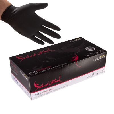 Box of 100 Unigloves Select Black Powder Free Latex Gloves