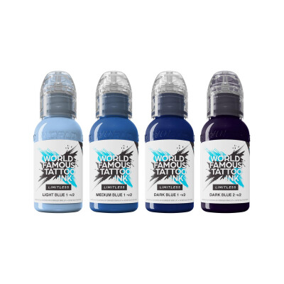 World Famous Limitless Tattoo Ink - Shades of Blue Collection - 4x 30 ml