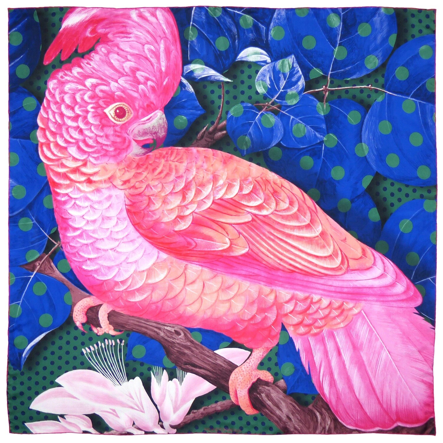 Square Silk Scarf (90cm) - Cockatoo Pink/Blue/Green