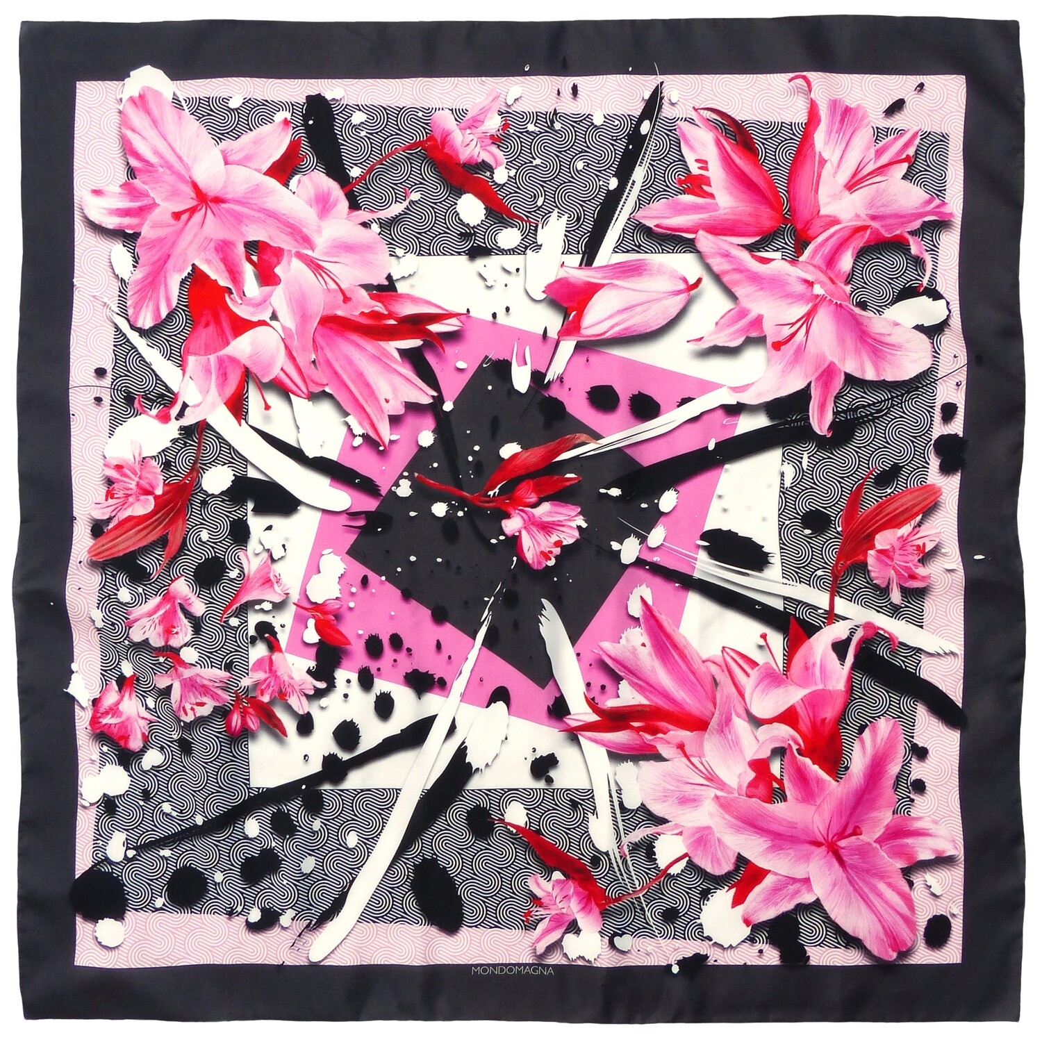 Square Silk Scarf (90cm) - Lily Pink/Black