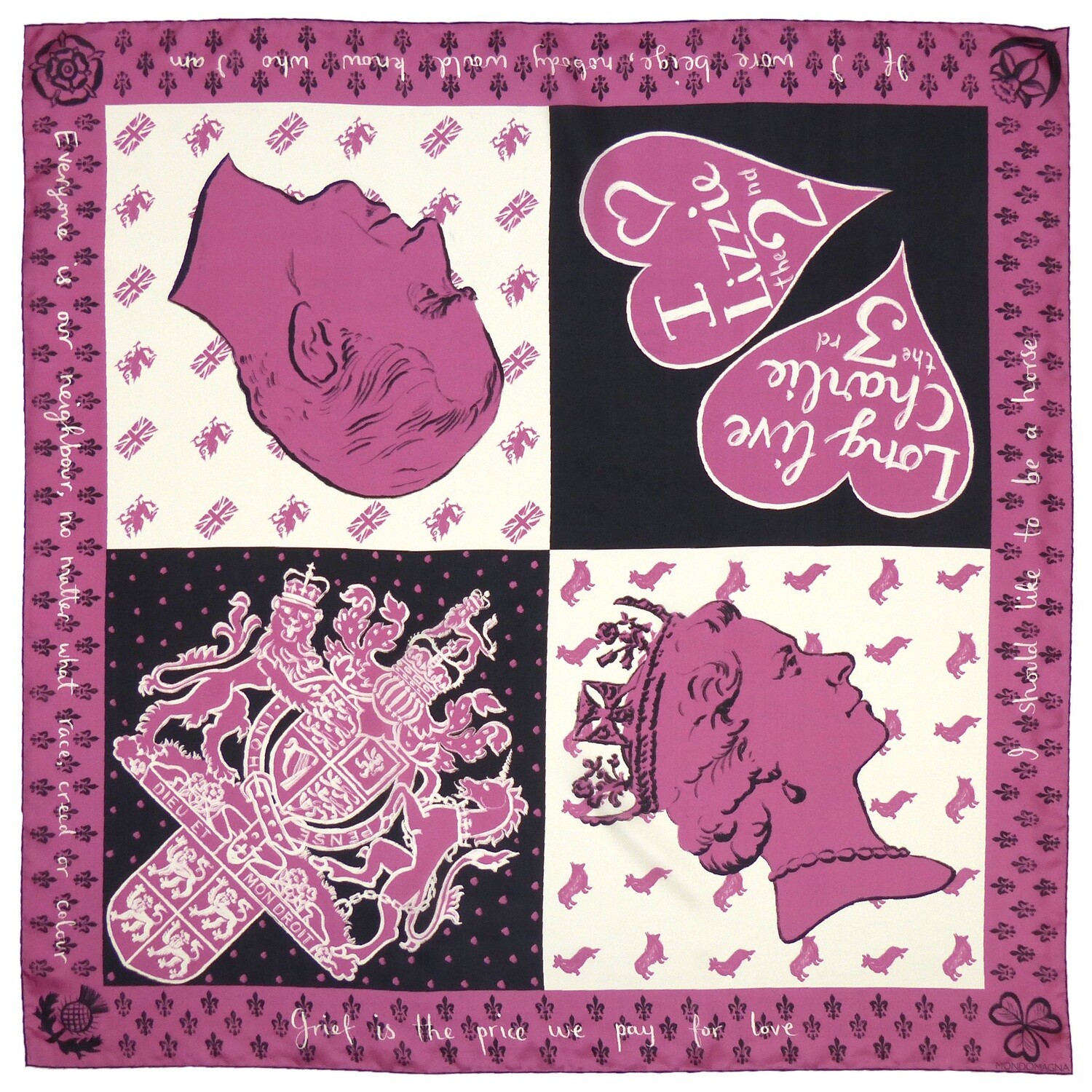 Square Silk Scarf (90cm) - Windsor Black/White/Purple