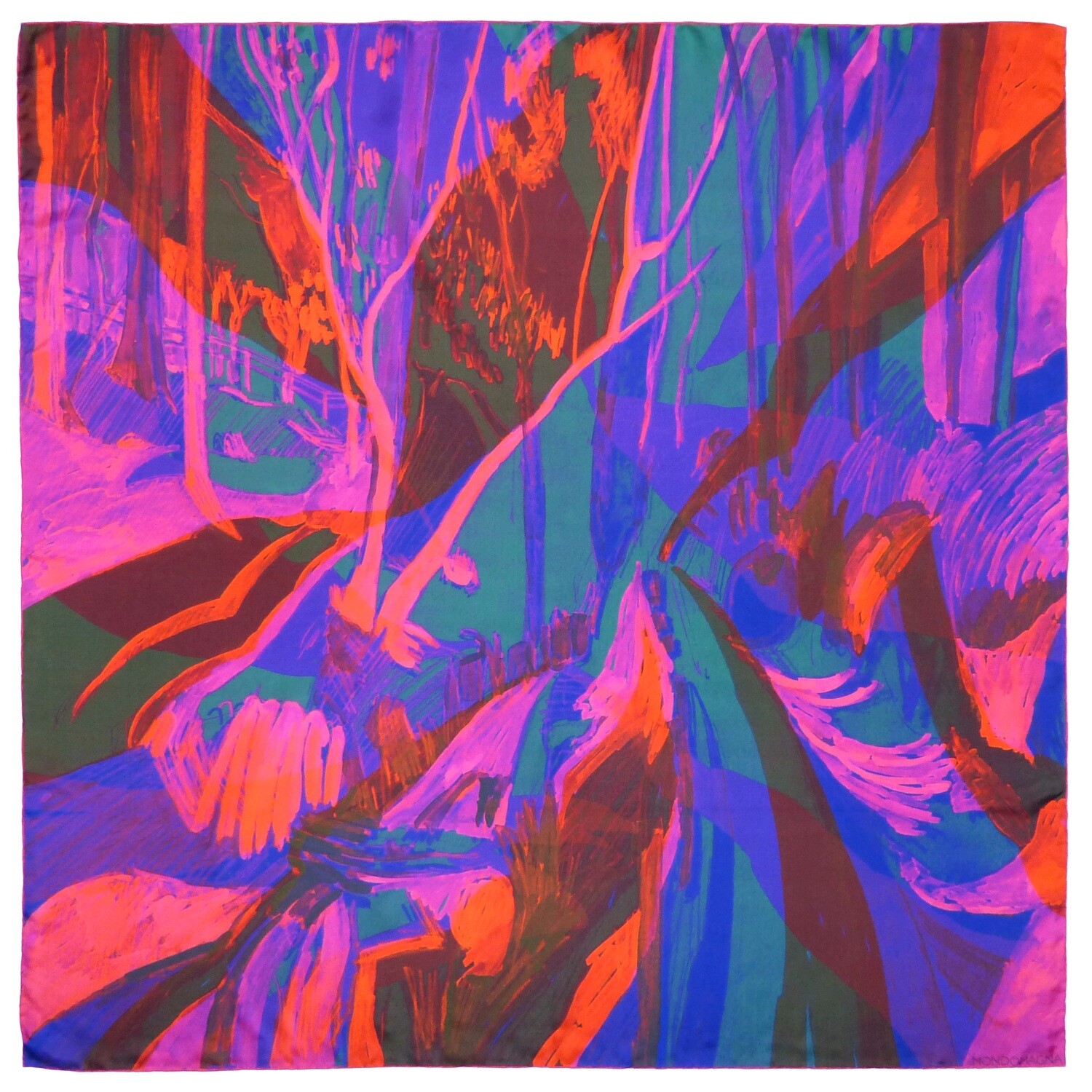Square Silk Scarf (90cm) - Woodland Red/Blue/Purple