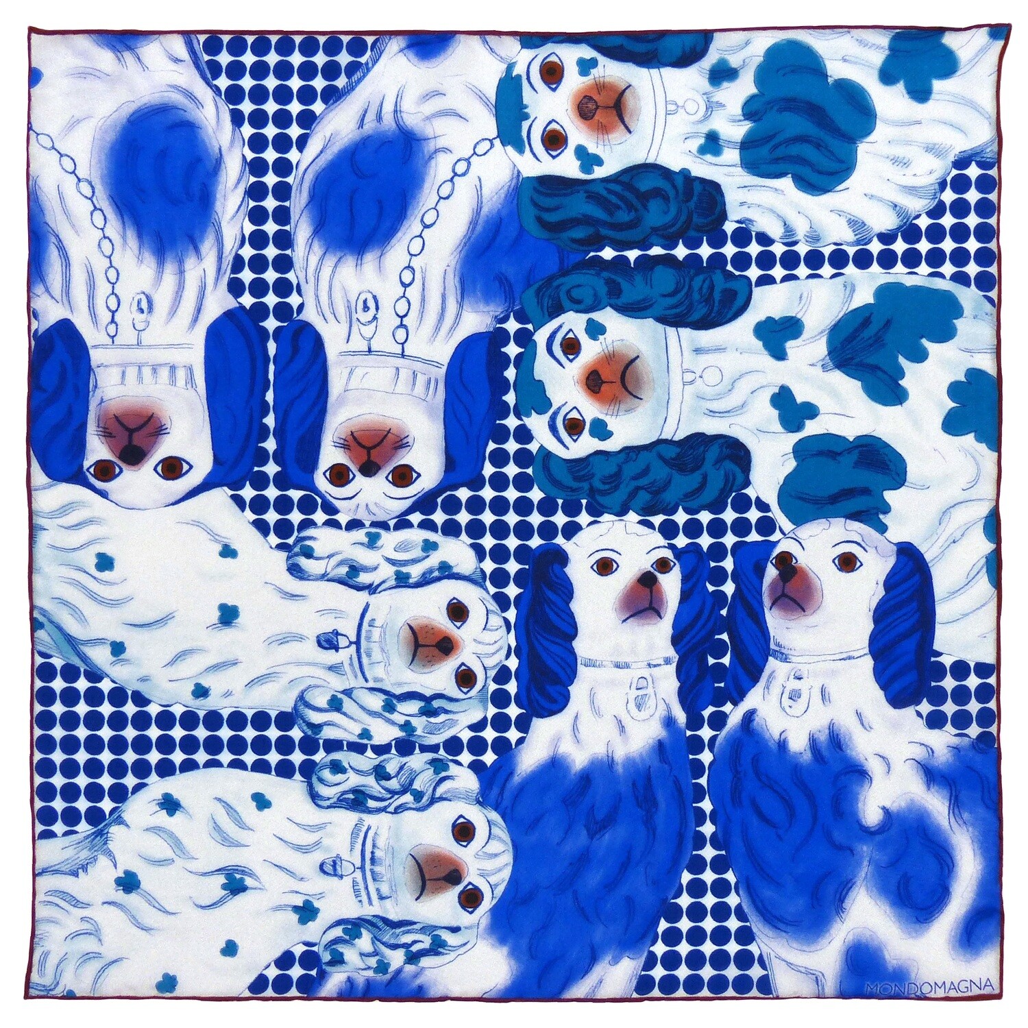 Silk Pocket Square - Dogs Blue/White