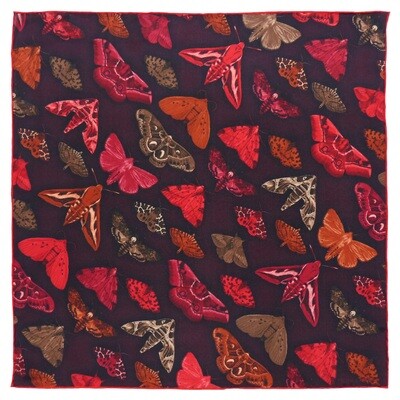 Silk Pocket Square - Moth Red/Purple/Brown