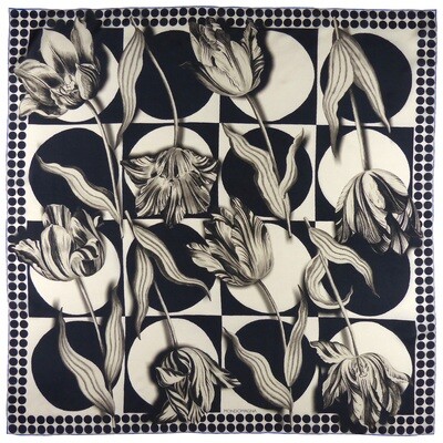 Square Silk Scarf (90cm) - Tulip Black/White