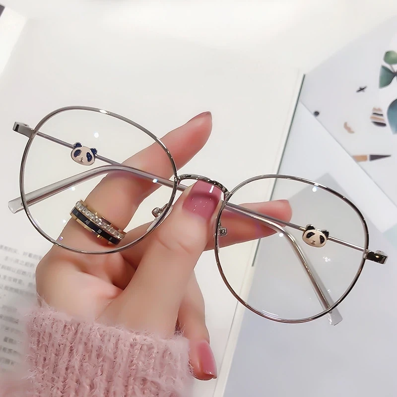 [PRE-ORDER] - Round Blue Light Metal Frame Glasses With Mini Pandas