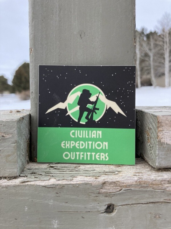 Civilian Expedition Outfitters hiker with M16 sticker