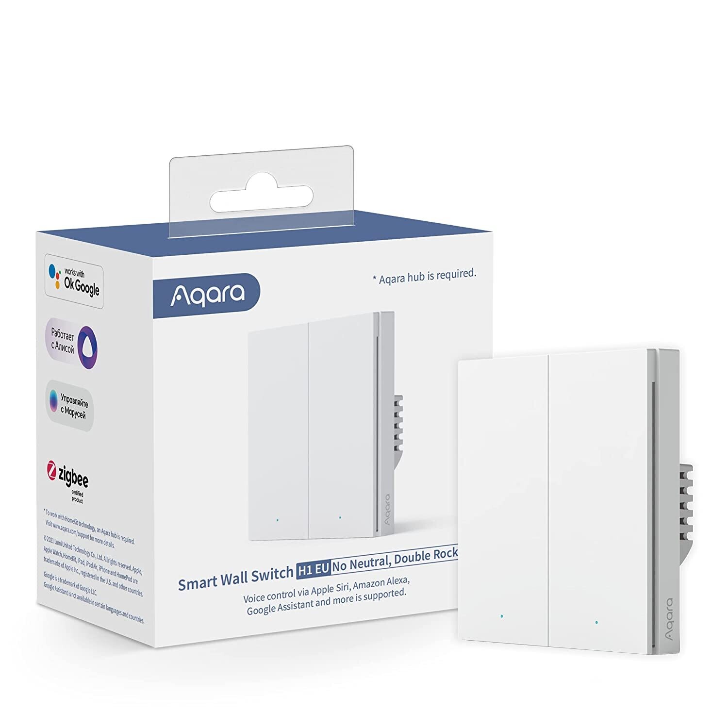 AQARA Smart Wall Switch D1 (No Neutral, Double Rocker) （CN Package）