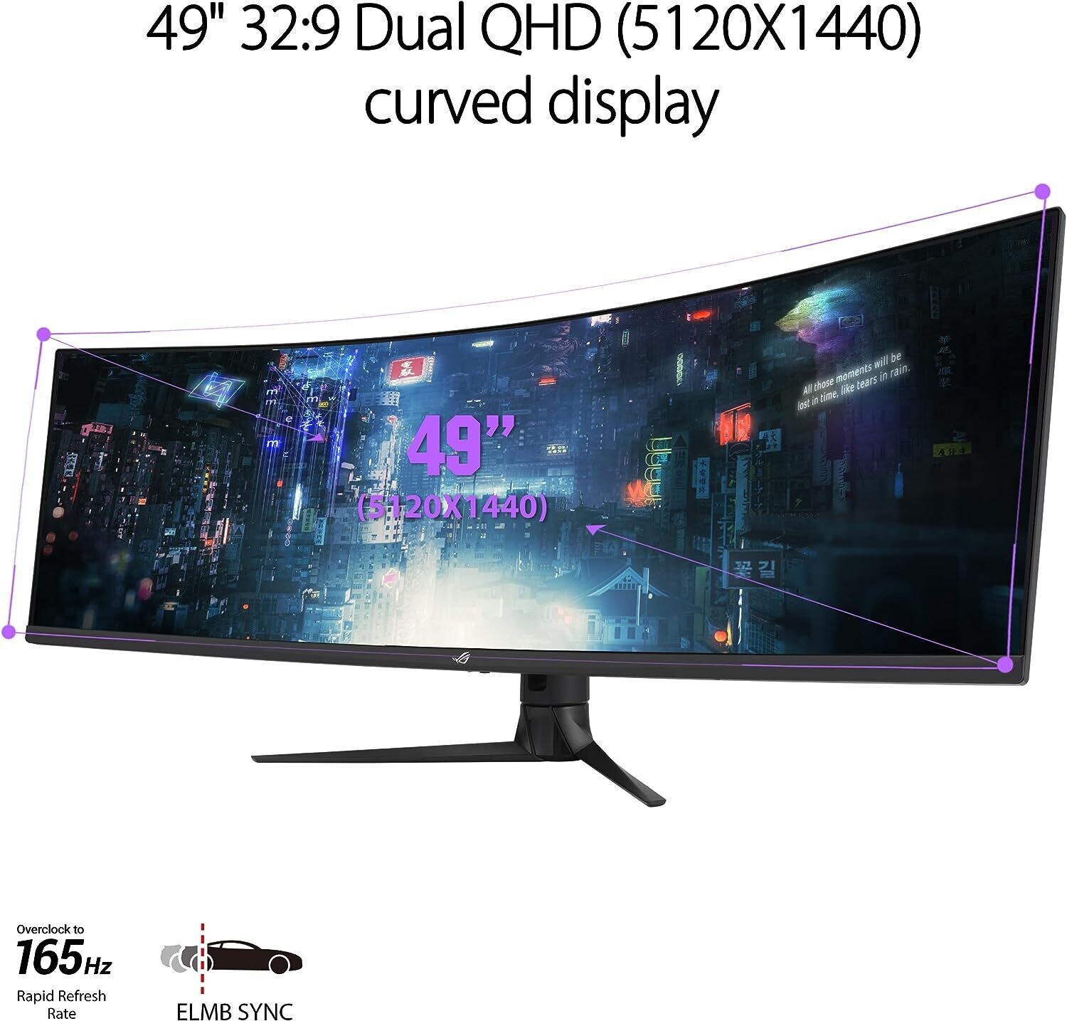 ASUS ROG Strix 49” Ultra-wide Curved HDR Gaming Monitor - Dual QHD 32:9 (5120 x 1440), 165Hz, Extreme Low Motion Blur Sync, USB-C, RJ45, DisplayHDR400, 90% DCI-P3, Dual Input-KVM Switch