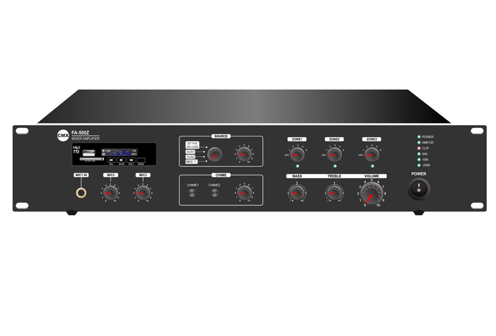 CMX 3 Zone 240W Mixer Amp with Mp3, FM &amp; Bluetooth, 3 zone separate volume control, 3 mic, 2 Aux, 70V/100V /4-16ohms.