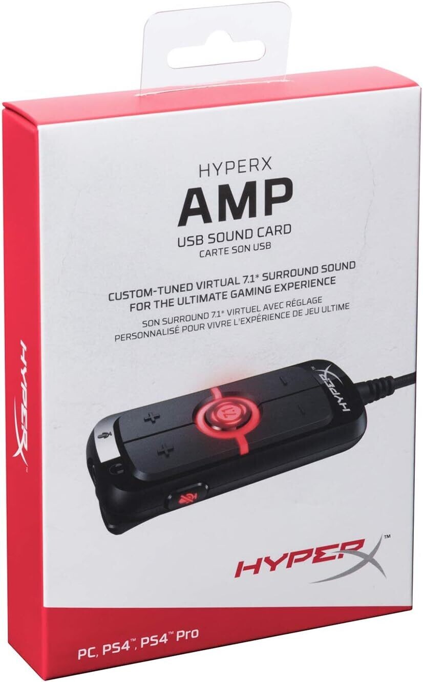HyperX Amp USB Sound Card - Virtual 7.1 Surround Sound - Works with PC/PS4 - Plug and Play Audio Upgrade for Stereo Headsets (HX-USCCAMSS-BK) HyperX Amp USB Sound Card - Virtual 7.1 Surround Sound - Works with PC/PS4 - Plug and Play Audio Upgrade for Stereo Headsets (HX-USCCAMSS-BK)