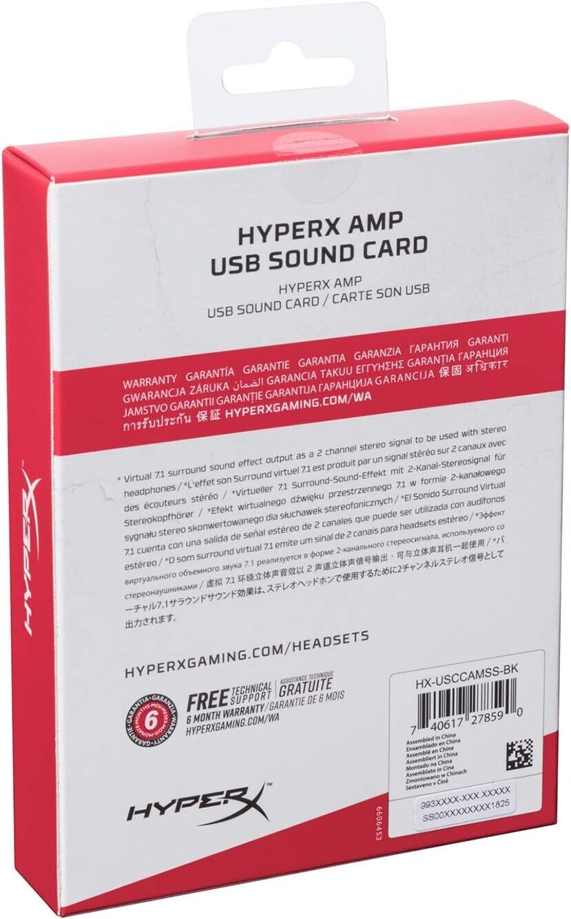 HyperX Amp USB Sound Card - Virtual 7.1 Surround Sound - Works with PC/PS4 - Plug and Play Audio Upgrade for Stereo Headsets (HX-USCCAMSS-BK) HyperX Amp USB Sound Card - Virtual 7.1 Surround Sound - Works with PC/PS4 - Plug and Play Audio Upgrade for Stereo Headsets (HX-USCCAMSS-BK)