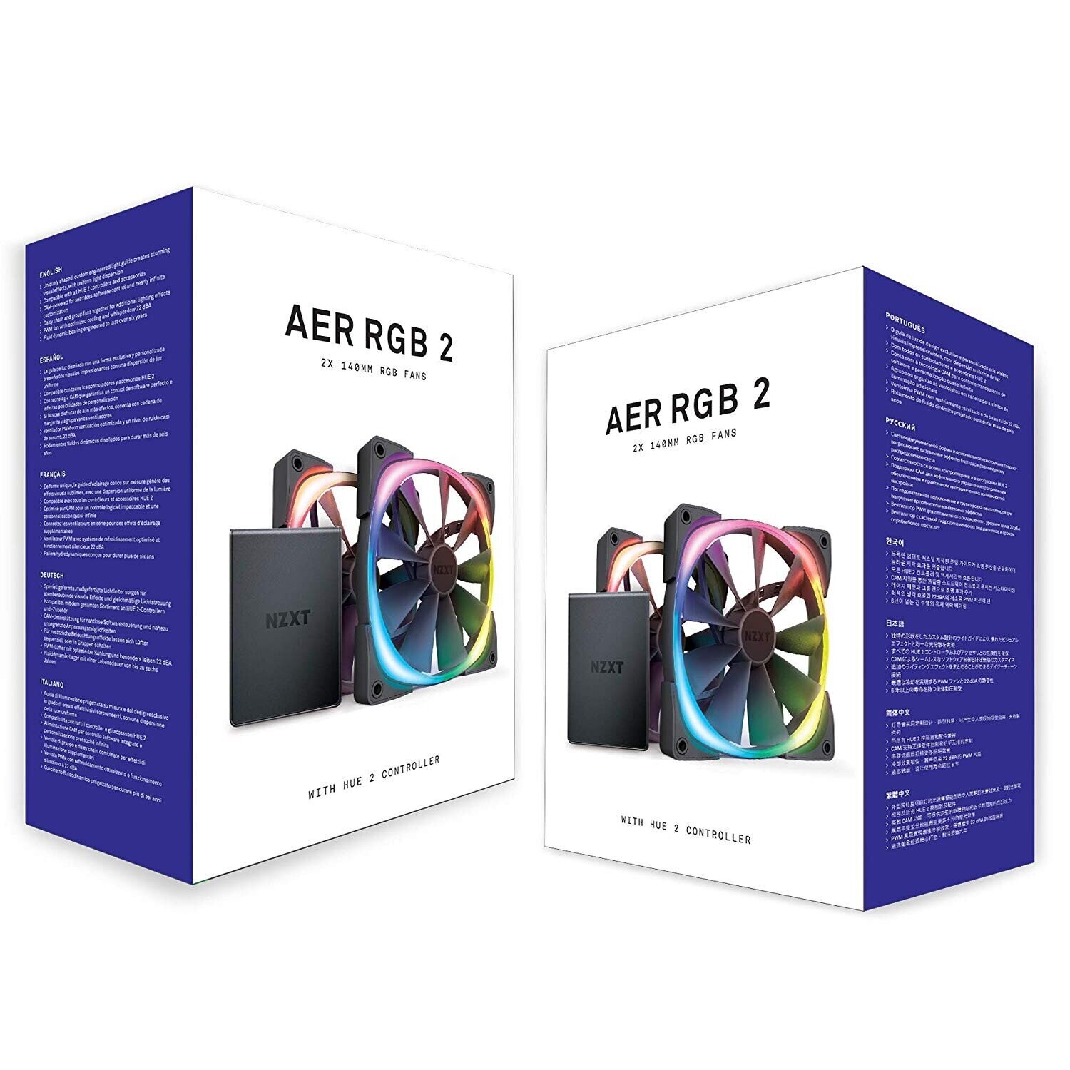 NZXT AER RGB 2-140mm - HF-2814C-DB - Advanced Lighting Customizations - Winglet Tips - Fluid Dynamic Bearing - LED RGB PWM Fan - Twin Fans (Lighting Controller INCLUDED) - Black