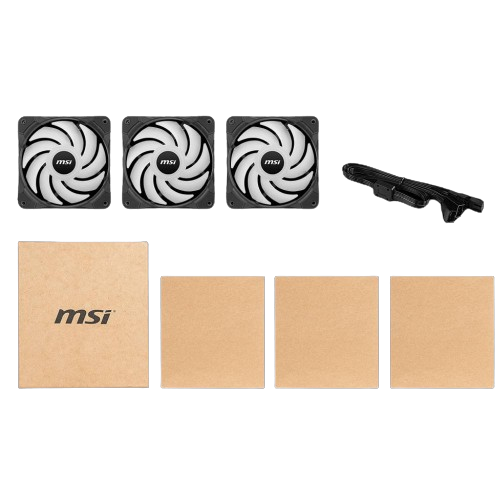 MSI MAG MAX F12A-3 RGB 120mm Fan 3 Pack, A-RGB, Hydro Bearing, 4-pin PWM, 3-to1 Cable, Anti-Vibration, Mystic Light Extension