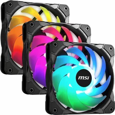 MSI MAG MAX F12A-3 RGB 120mm Fan 3 Pack, A-RGB, Hydro Bearing, 4-pin PWM, 3-to1 Cable, Anti-Vibration, Mystic Light Extension