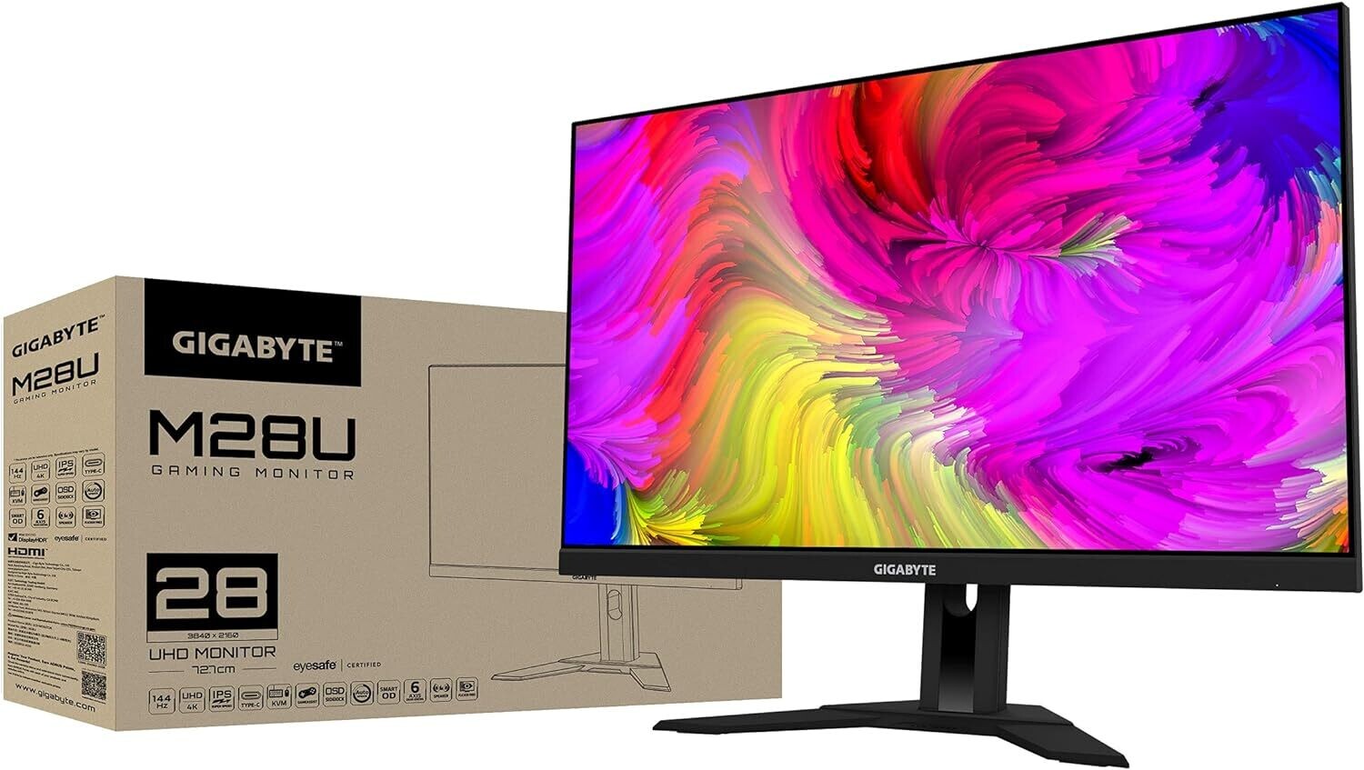 GIGABYTE M28U 28&quot; 144Hz Gaming Monitor, 3840 x 2160 SS IPS Display, 2ms (MPRT) Response Time, 9‎4% DCI-P3, VESA Display HDR400, FreeSync Premium Pro, 1x Display Port 1.4, 2x HDMI 2.1