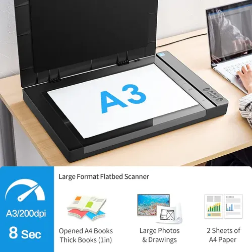 VIISAN 3120 A3 Flatbed Scanner, 1200 DPI, CIS Sensor, Scan 12&quot; x 17&quot; in 8 sec, Frameless, Auto-Scan, Document &amp; Photo &amp; Book Scanner, Design for Library, School and Soho. Supports Windows &amp; Mac