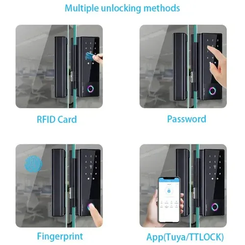Locstar-C83a Intelligent Home Digital Electronic Glass Door Lock Wifi Tuya App Card Fingerprint Password Smart Door Lock