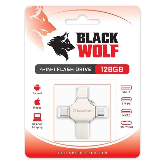 Black Wolf 4-in-1 Flash Drive 128GB