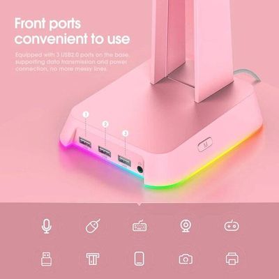 Onikuma ST-2 RGB Headphone Stand + USB Hub (Pink)