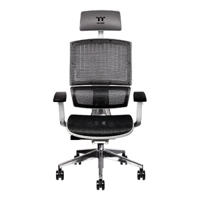 كرسي الألعاب Thermaltake CyberChair E500 المريح، مصنوع من هيكل من الألومنيوم ووسادة شبكية ومسند رأس/عمق مقعد/ارتفاع مقعد/مسند ذراع قابل للتعديل في 4 اتجاهات، باللون الأبيض