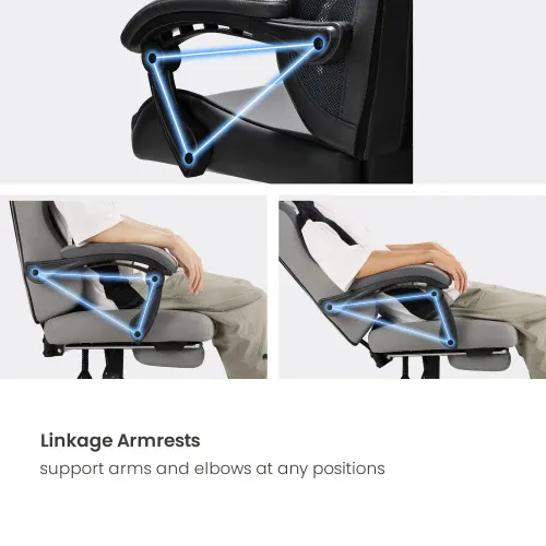 Avetron GC501 Comfy Fabric Gaming Chair – Ergonomic Design, Linkage Armrests, 135° Recline, 120mm Class 3 Gas Lift, 150kg Capacity, Grey